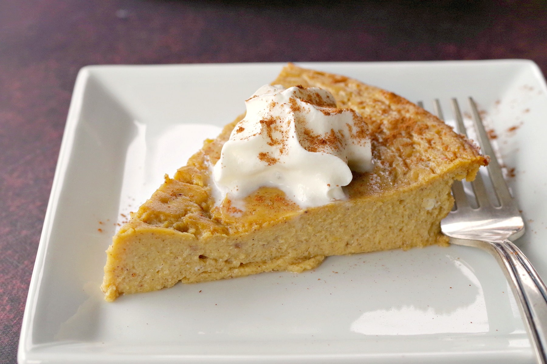 weight watchers crustless pumpkin pie on a white plate