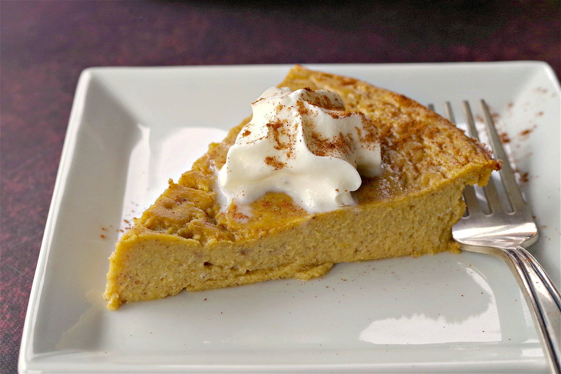 weight watchers crustless pumpkin pie on a white plate