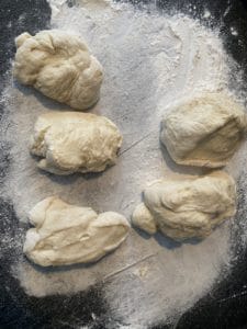 Dough divided into 5 pieces