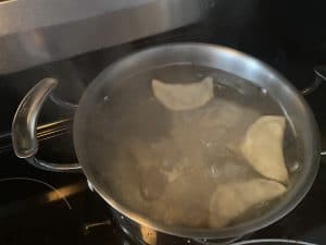 perogies floating to the top of boiling water (means they are ready)