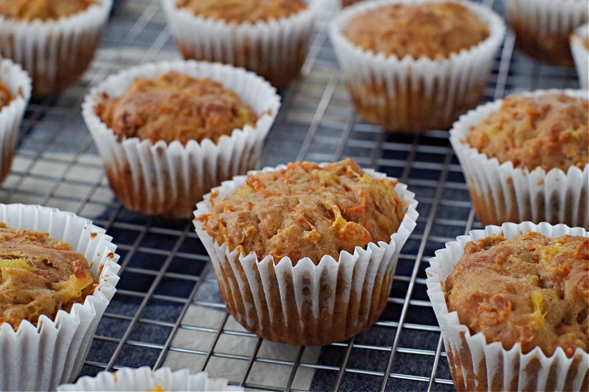 carrot muffins on a cooling rack