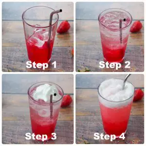 a collage of 4 photos showing how to make Italian soda