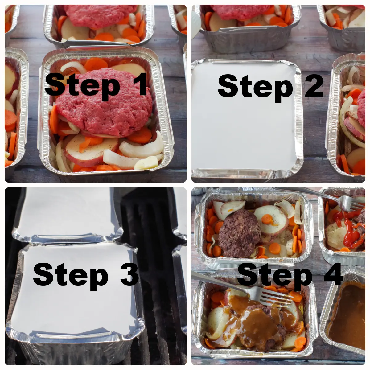 collage of 4 photos of how to make a hamburger 