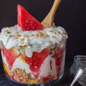 watermelon granola and yogurt trifle