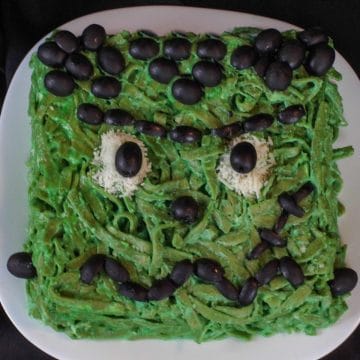 Frankenstein face made out of fettuccine an