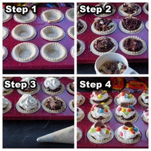 collage of 4 photos showing how to assemble Leftover Halloween Candy Tarts