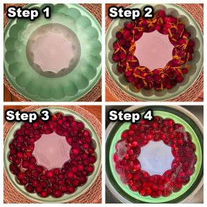 collage of 4 photos showing how to make a punch ice ring