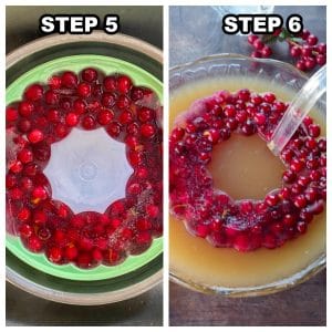 collage of 2 photos showing how to make an ice ring for punch