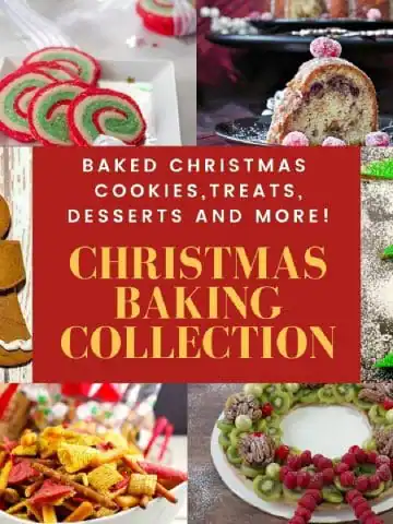collage of 6 photos of baking recipes for Christmas with text in the middle