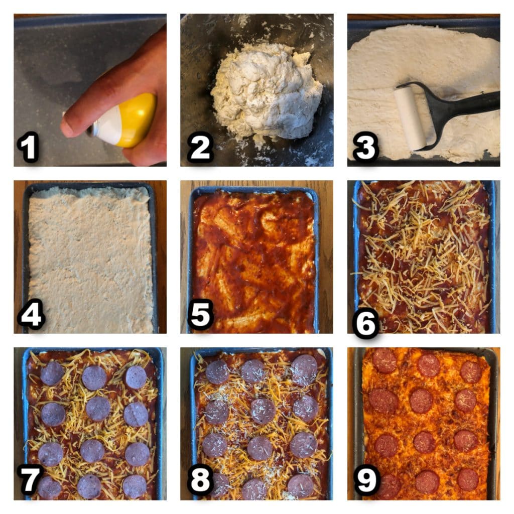collage of 9 photos showing how to make pizza dippers