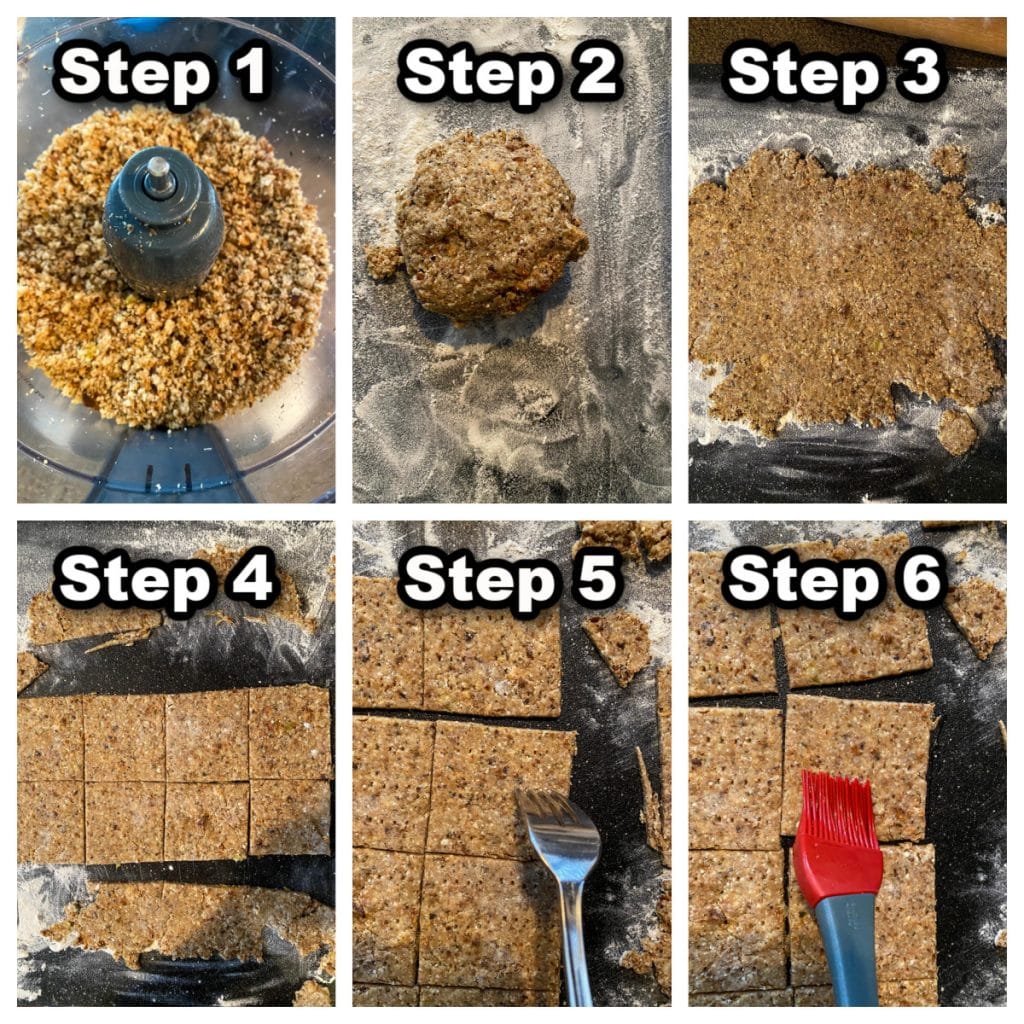 collage of 6 photos showing how to make leftover stuffing crackers