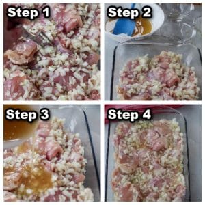 collage of 4 photos showing how to make honey lime chicken