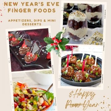 collage of 4 photos of New Year's eve finger food recipes