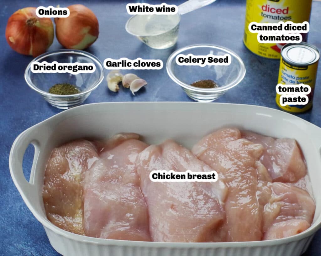 phot of ingredients in chicken caccitore with labels
