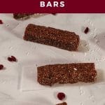 pin with photos of 4 energy bars on parchment paper on counter