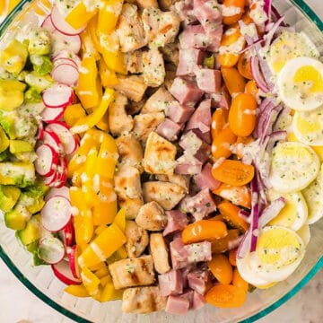 Cobb Salad in a glass bowl