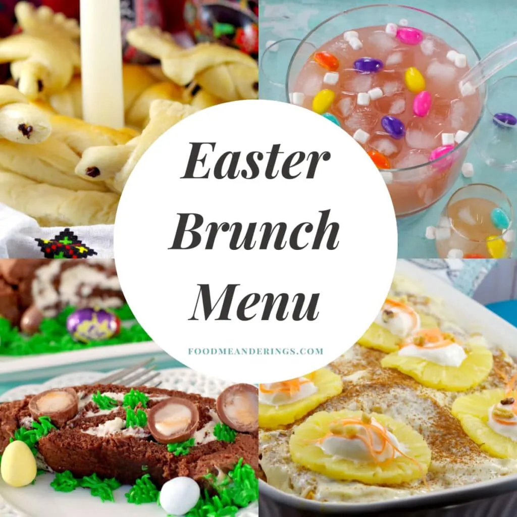 collage of 4 photos of Easter brunch recipes with text in the middle