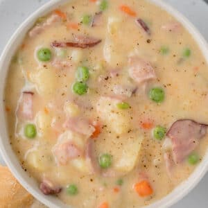 Ham Potato Soup in white bowl