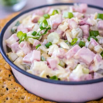 ham salad in a white bowl