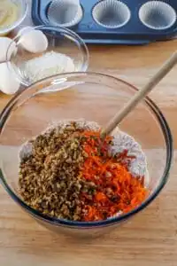 walnuts and carrots added to dry mixture