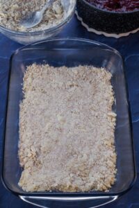 oat mixture (base) pressed into bottom of baking pan