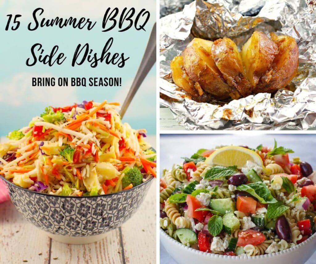 Collage of 3 photos of summer BBQ sides
