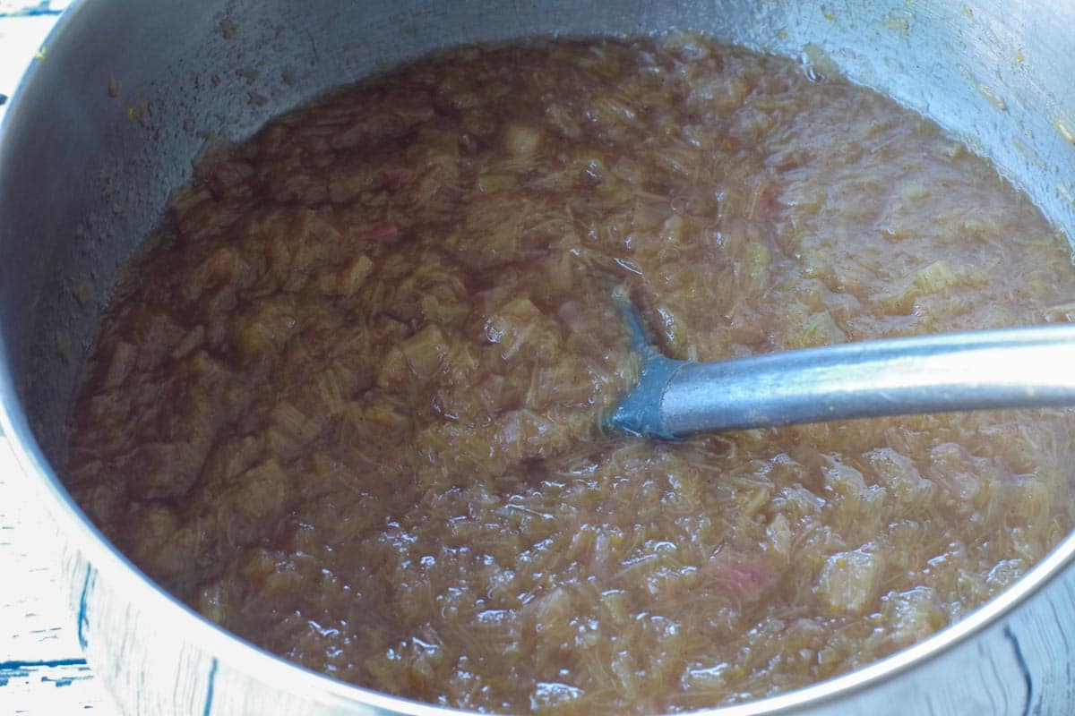stewed rhubarb in a saucepan