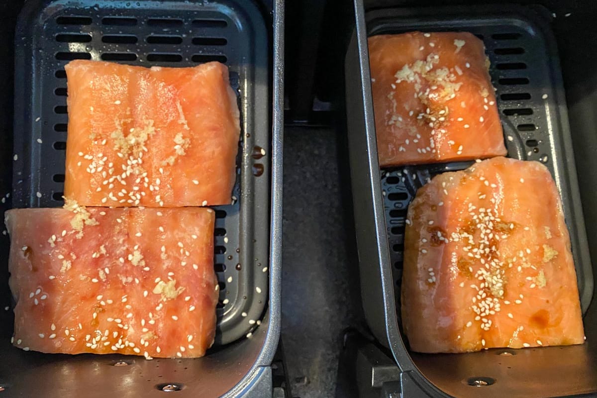 frozen salmon fillets in 2 air fryer drawers