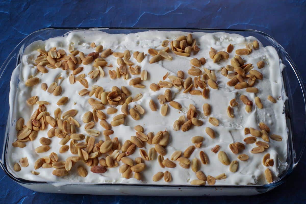 remaining peanuts spread over ice cream layer