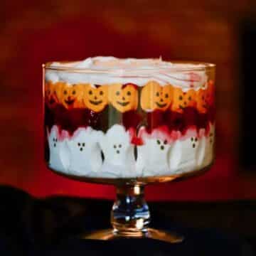 Halloween black forest trifle in a glass trifle dish
