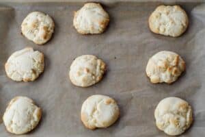 baked cookies on parchment lined cookie sheet