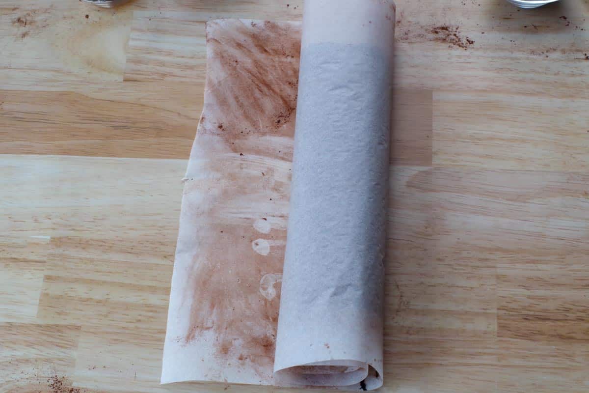 cake rolled up in parchment paper