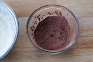 cocoa powder, flour and salt mixed together in a small glass bowl