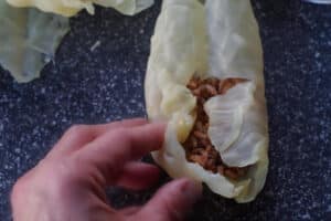 cabbage roll folding in on the sides