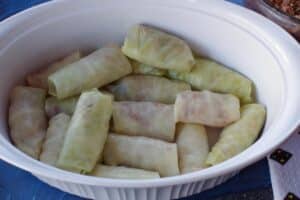 all cabbage rolls in casserole dish