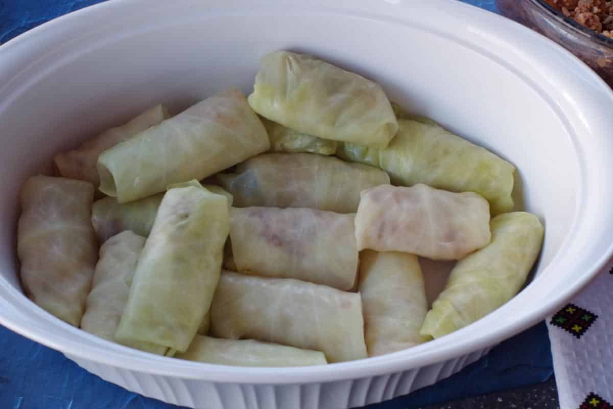all cabbage rolls in casserole dish