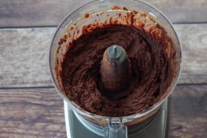 chocolate hummus processed until smooth in the bowl of a food processor