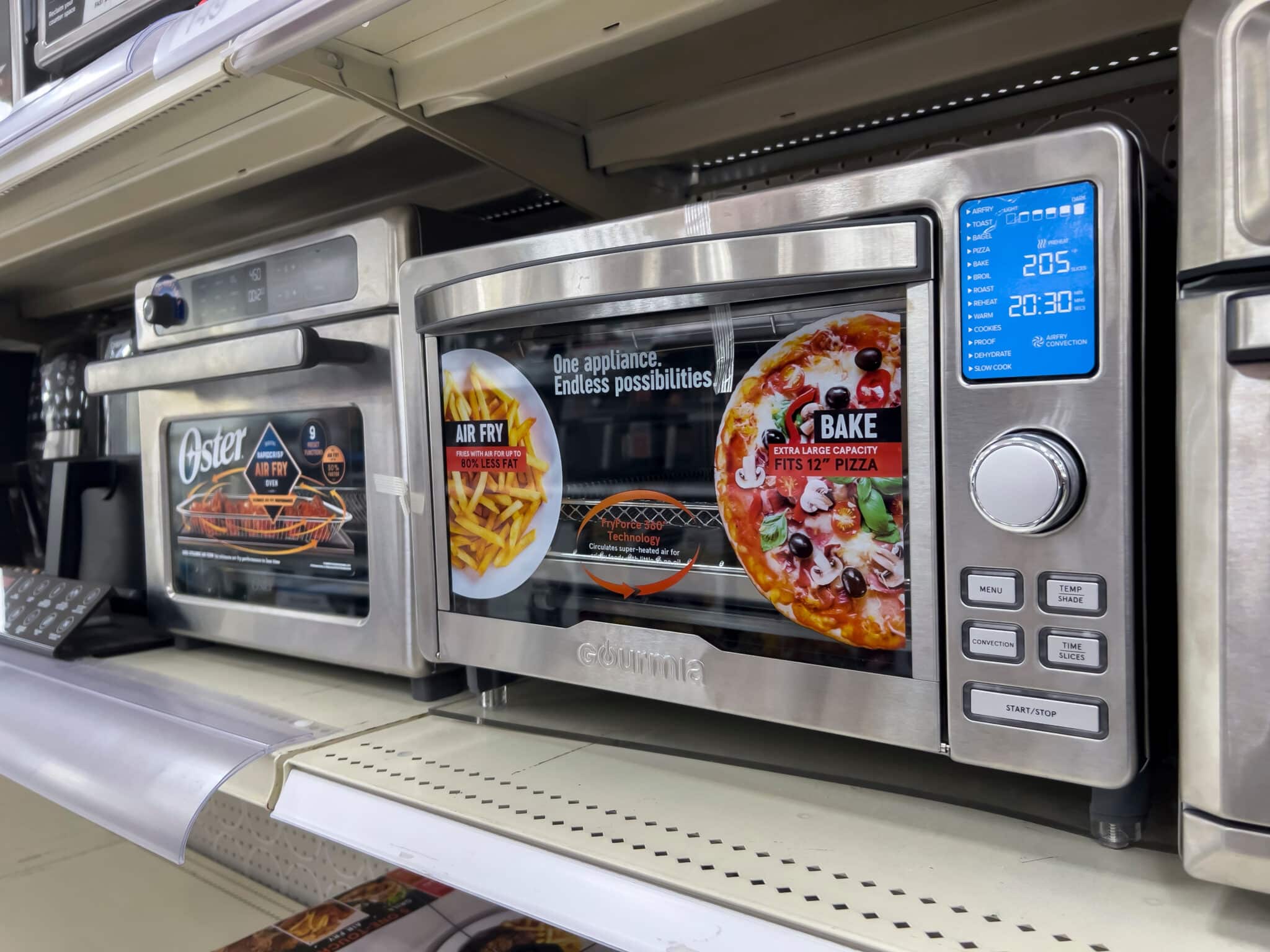 toaster oven style air fryers on shelf in store