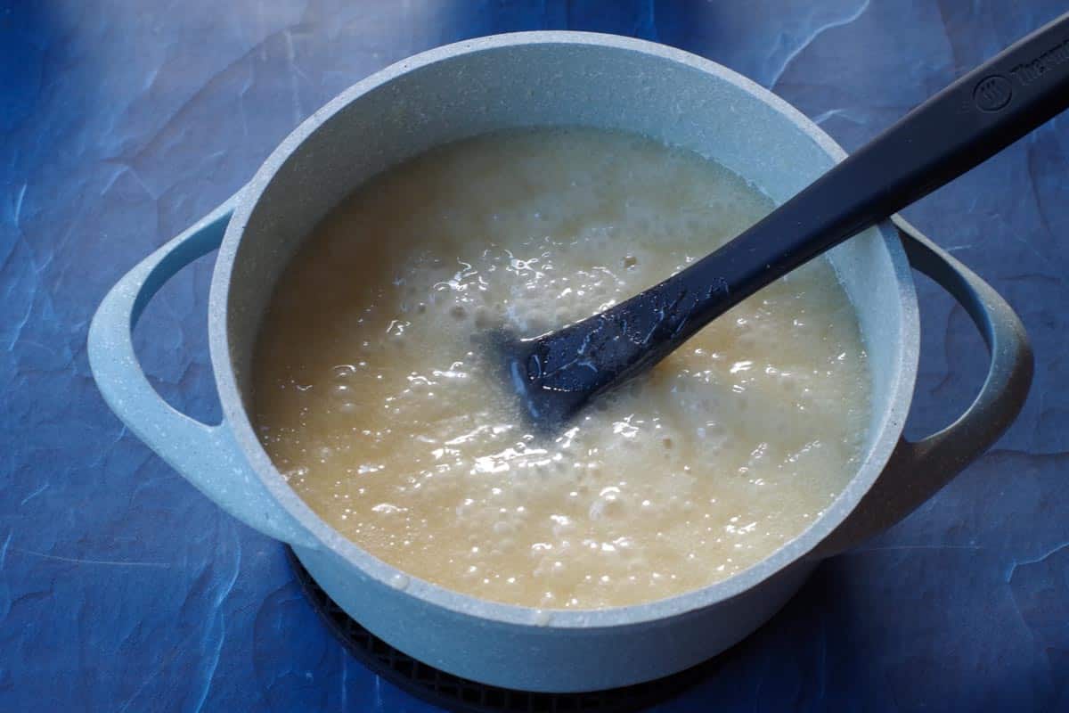 cooked sugar, milk and butter, removed from heat