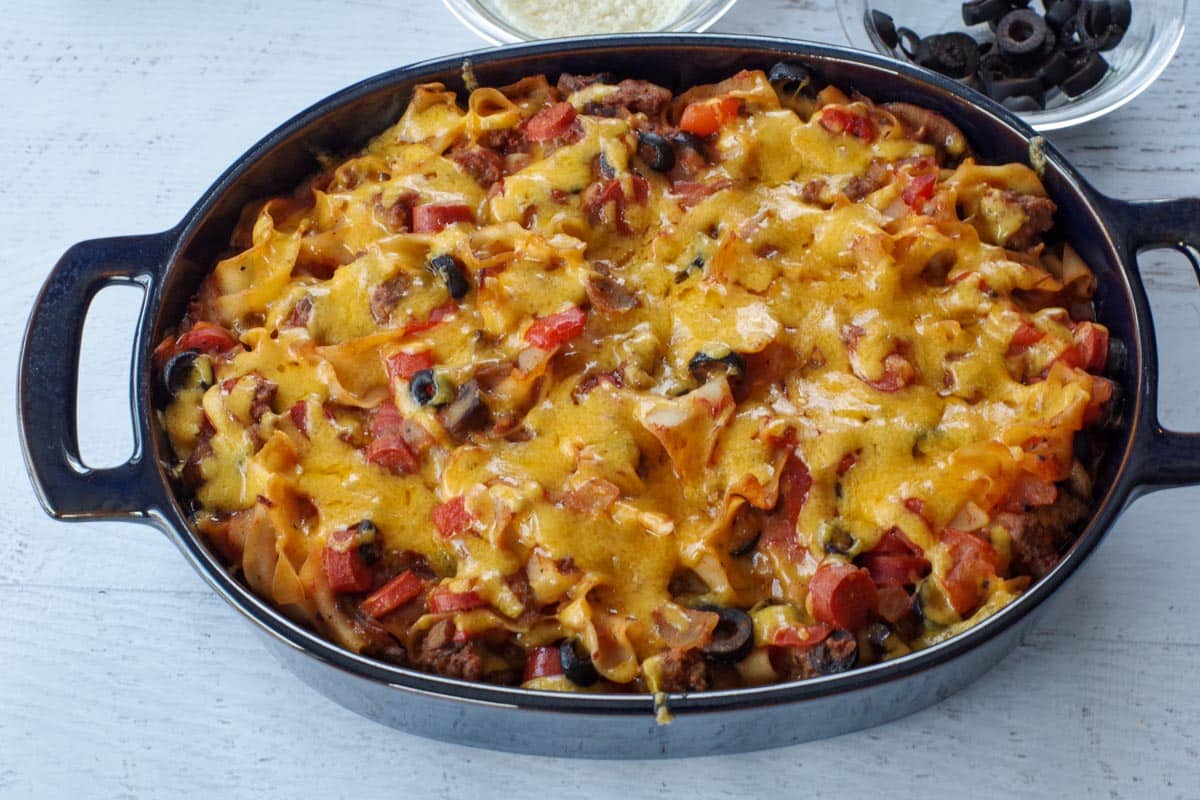 Casserole with cheese melted on top