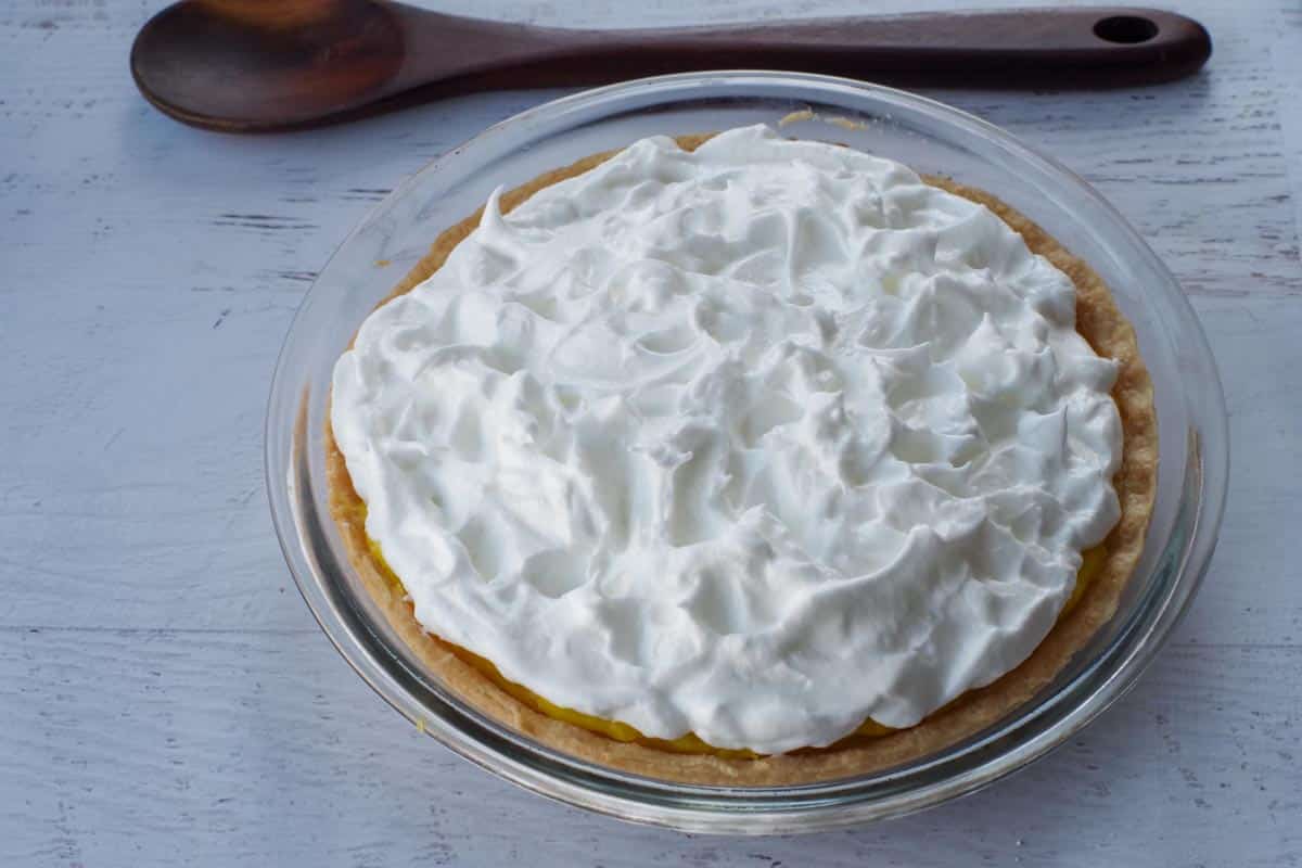 meringue piled onto pie