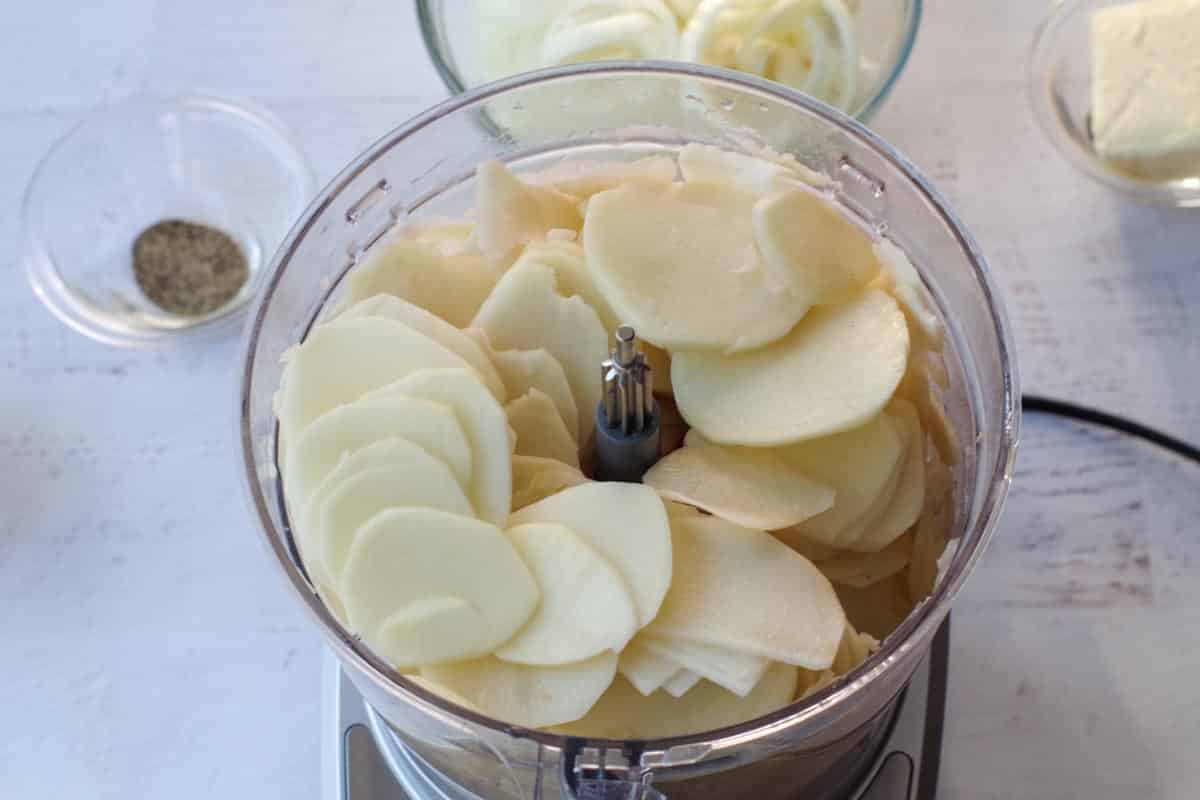 potatoes sliced in a food processor