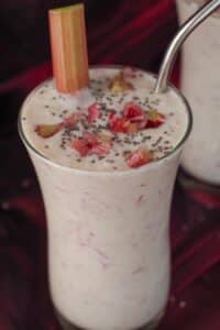 rhubarb smoothie in tall glass