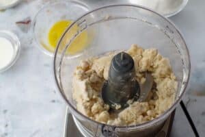 flour, butter and sugar blended in a food processor to make base