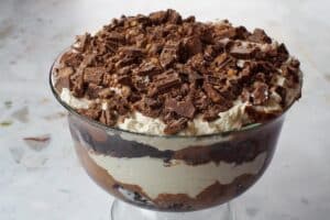 Death by chocolate trifle in a large trifle bowl