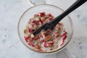 rhubarb, milk and tapioca added to mixture