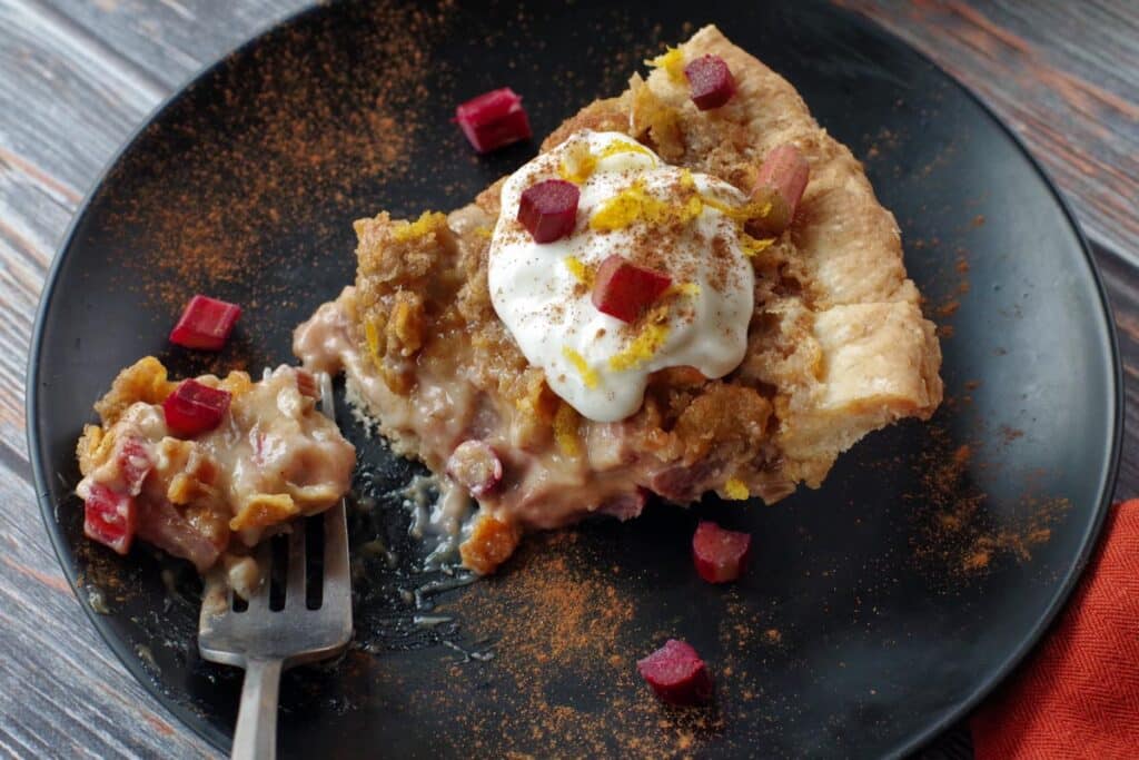 Rhubarb Sour Cream Pie Recipe (with Crunchy Topping) - Food Meanderings