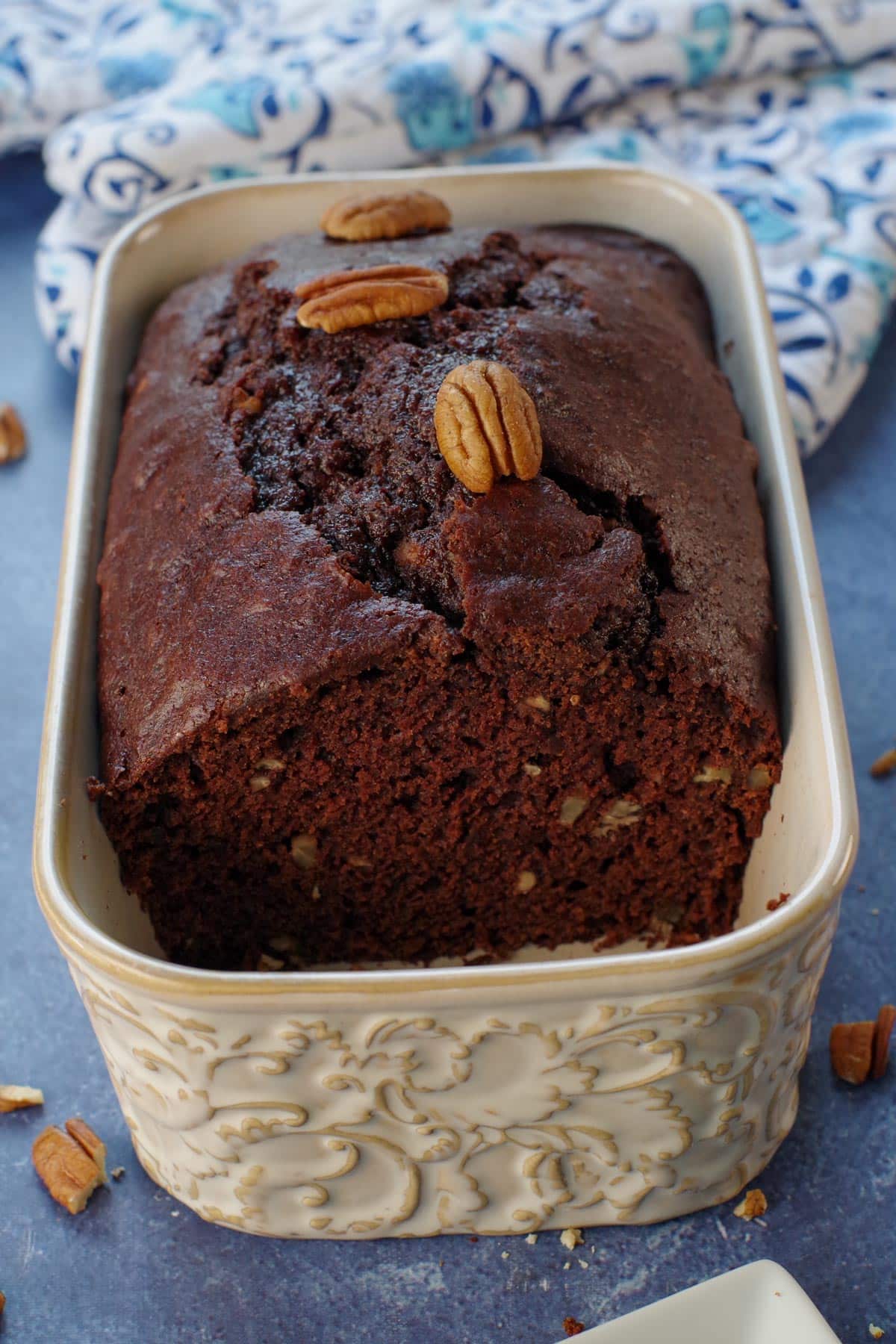 Chocolate Blender Zucchini Bread with slices missing
