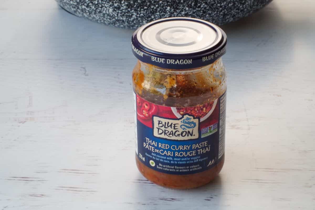 a jar of Blue Dragon brand thai red curry paste