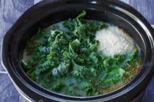 kale, parmesan cheese, milk and potato flakes (or instant mashed potatoes) added to soup